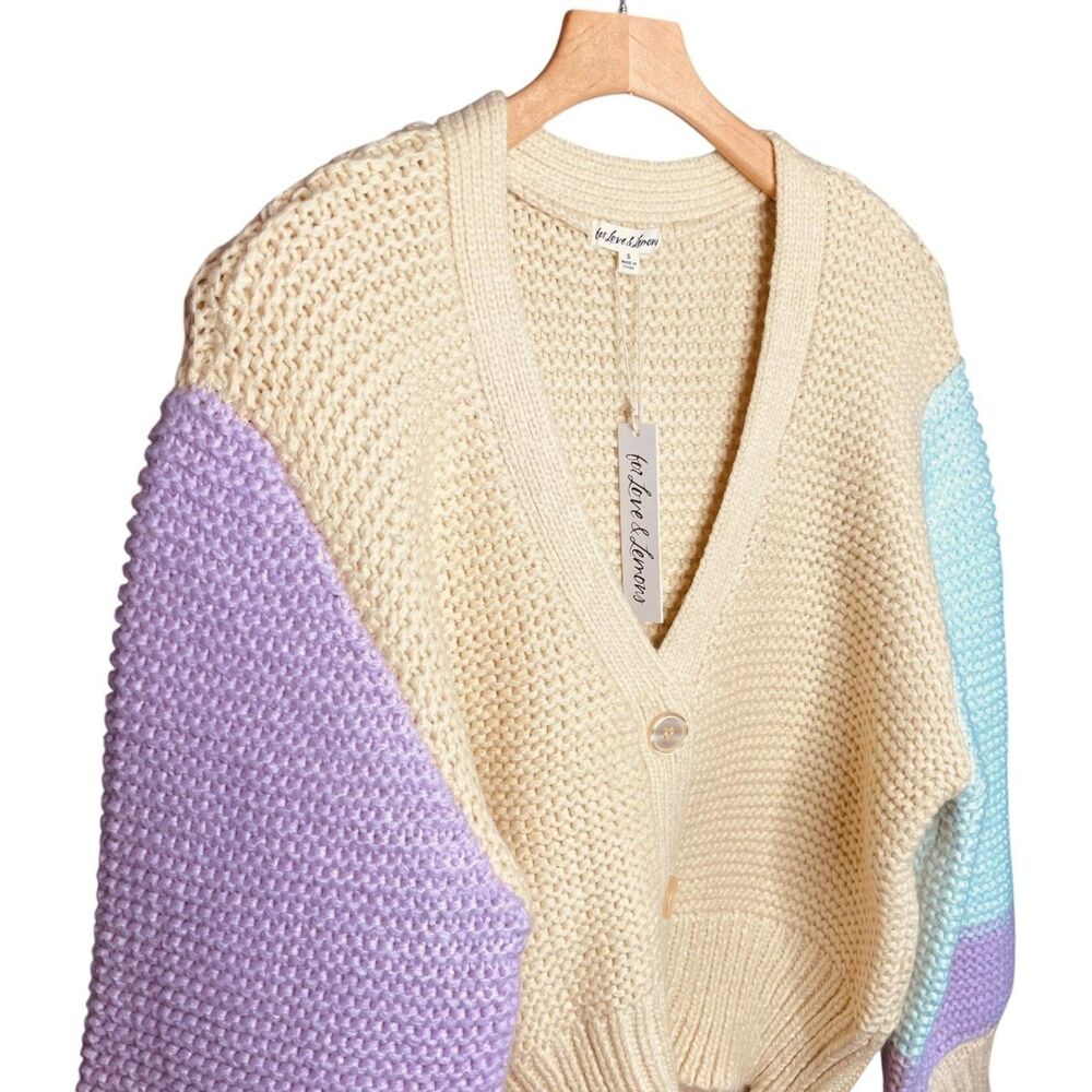For Love & Lemons x Revolve Kerry Cropped V Neck Colorblock Cardigan Size S NWT - Picture 7 of 14